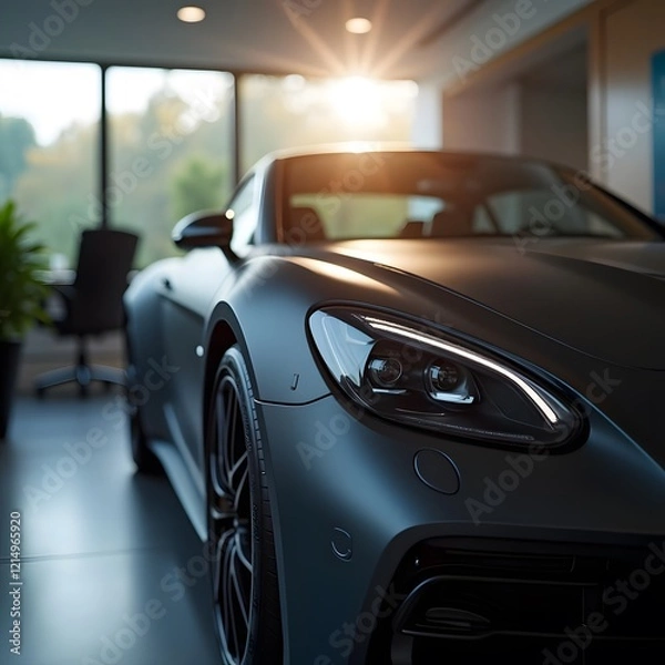 Fototapeta Stylish Matte Automotive Detail in Sunlit Office Setting
