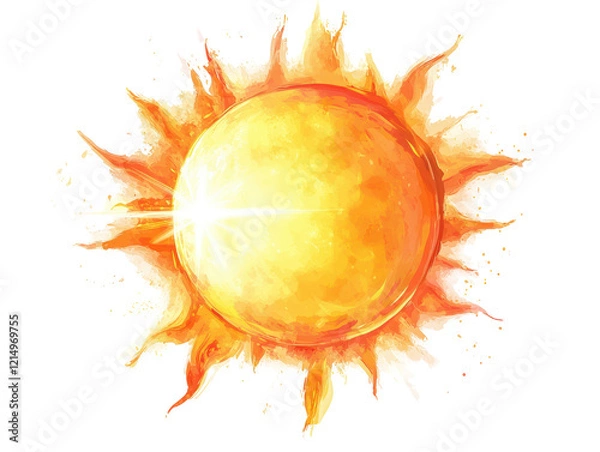 Obraz Isolated Watercolor Sun with Rays