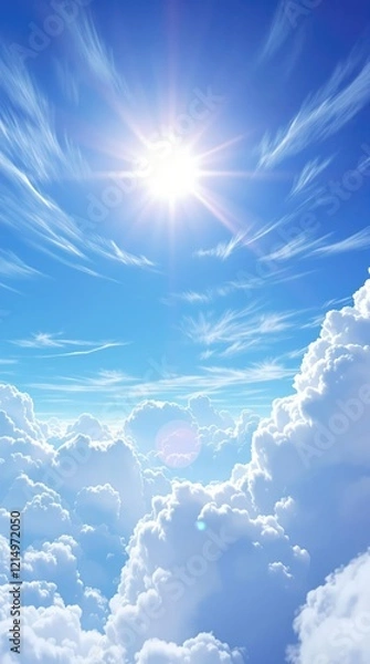 Obraz A clear blue sky with just a few high-level cirrus clouds and a bright sun shining down, landscape, spring, morning