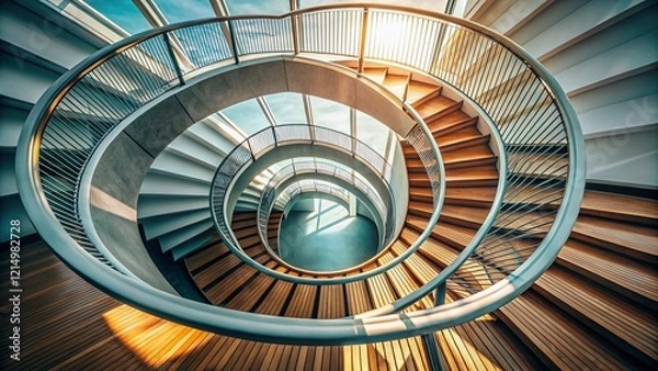 Fototapeta Elegant Spiral Staircase in Modern Architecture, Interior Design Stock Photo
