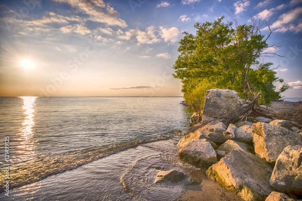 Obraz Plaża w Parku Narodowym Point Pelee o zachodzie słońca