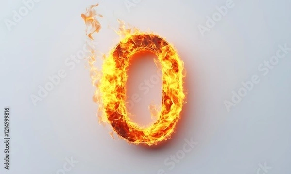Obraz Fiery number zero, burning, white background, abstract, design