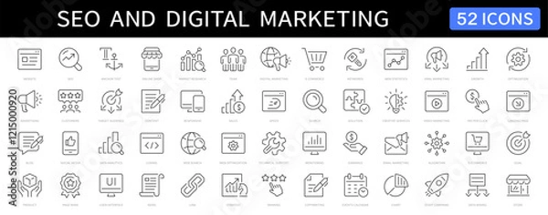 Obraz SEO and Digital marketing thin line icon set. Search engine optimization icons. Editable stroke. Vector
