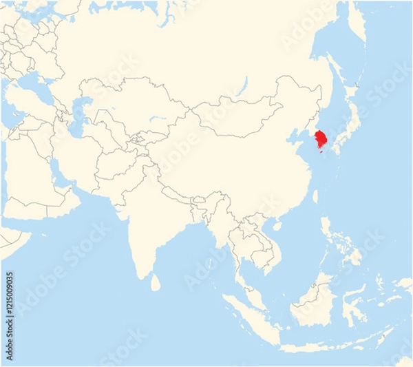 Fototapeta Location Map of the country South Korea in Asia. The country is highlighted with a red polygon. No labels at all.