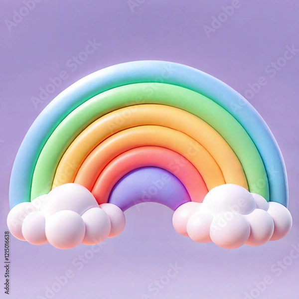 Fototapeta 3D rainbow with clouds on a lilac background for children's decor and playful designs