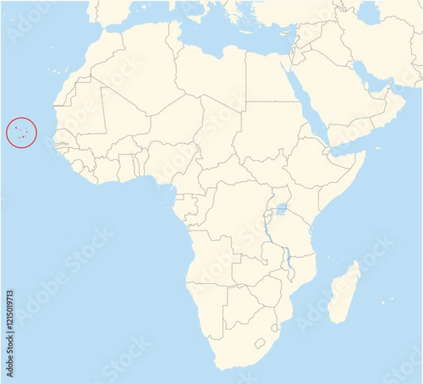 Fototapeta Location Map of the country Cabo Verde in Africa. The country is highlighted with a red polygon. No labels at all.