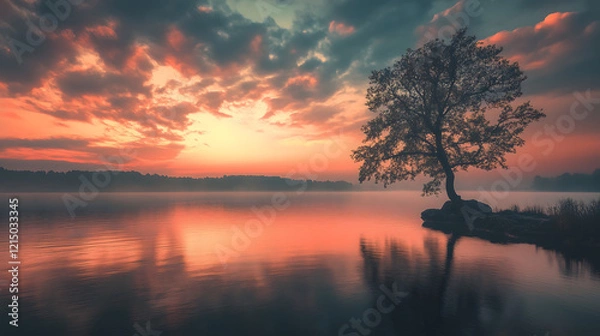 Obraz sunset on the lake