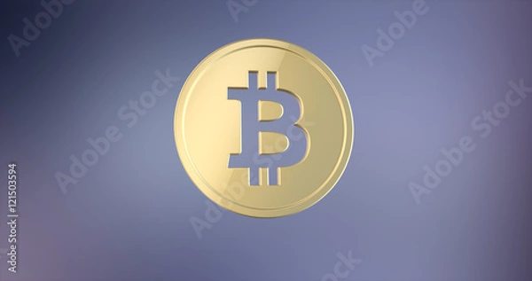 Fototapeta Coin Bitcoin Gold 3d Icon on gradient background