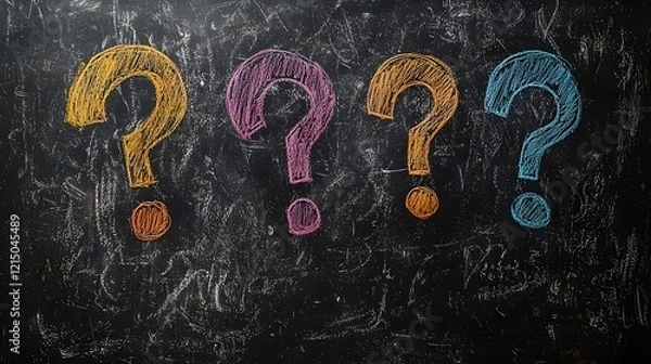 Fototapeta Colorful Chalkboard Doodles and Questions Symbolizing Curious Sparks of Education Concept