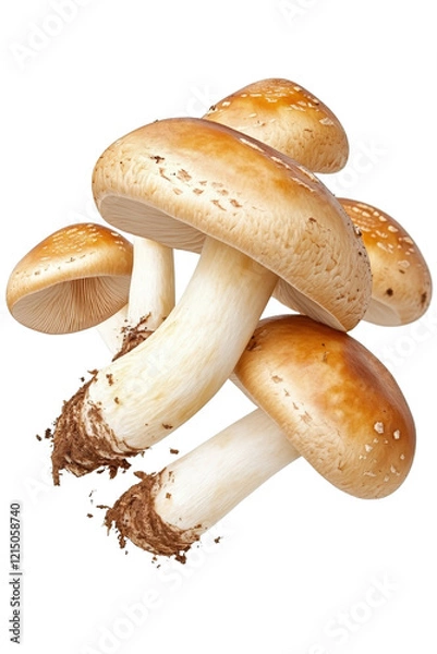 Fototapeta Bunch of mushrooms arranged on a black background showcasing their natural shapes and textures isolated on transparent background.