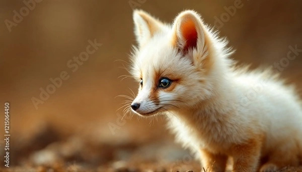 Fototapeta Adorable White Fox Kit in Golden Sunlight Wildlife Photography