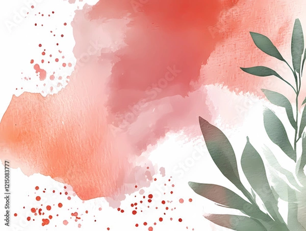 Obraz Watercolor splashes in soft hues with green foliage accents create an inviting and artistic backdrop