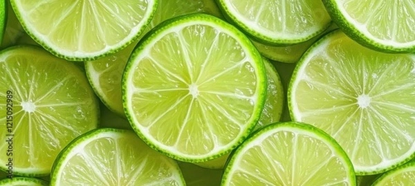 Fototapeta Fresh Juicy Lime Slices Close-Up on a Bright Background.