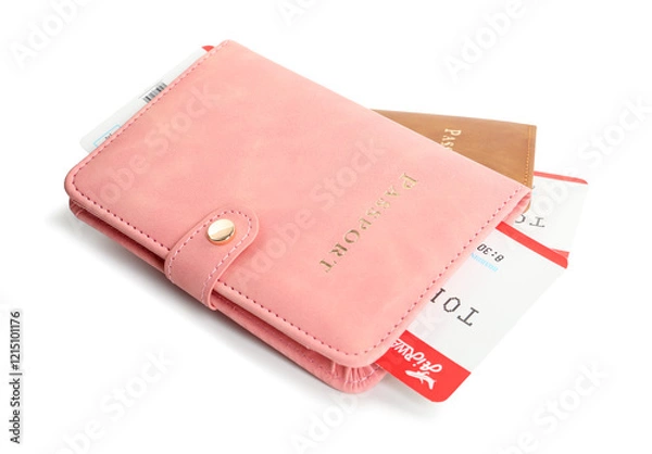 Fototapeta Two passports with tickets isolated on white