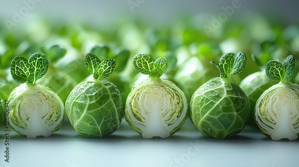 Fototapeta Romanesco on a pure white surface, fractal pattern of chartreuse-green florets with spiraling geometric buds