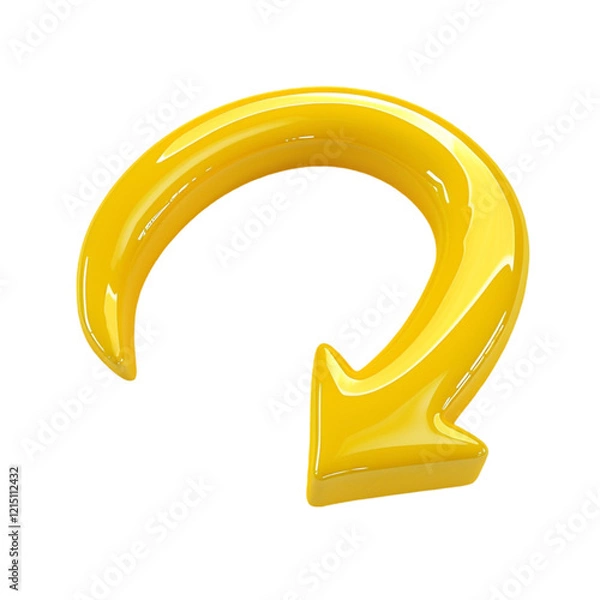 Fototapeta Yellow 3D Curve Arrow Isolated on Transparent Background