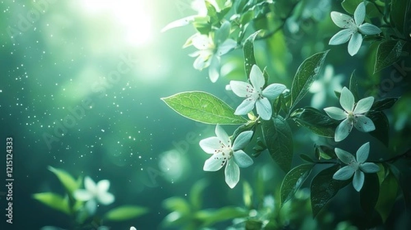 Fototapeta Spring garden serenity soft leaves and delicate petals