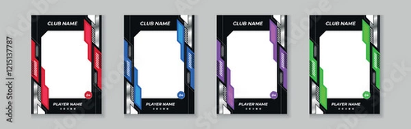 Fototapeta Trading card template design for sports, picture frame for player performance, photo frame or border collection for hockey, basketball and football player, sports flyer design, template eps 10.