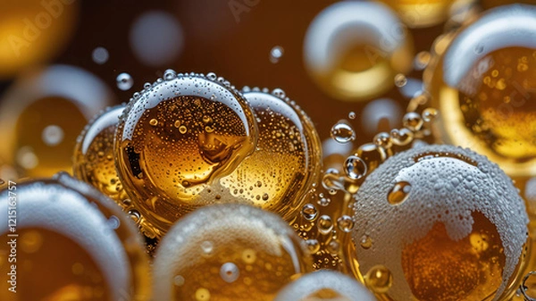 Fototapeta Macro photography of beer and beer bubbles.