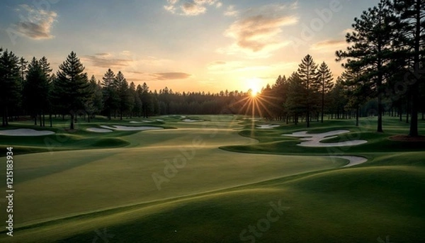 Obraz Dusk Golf Course Amid Pine Trees