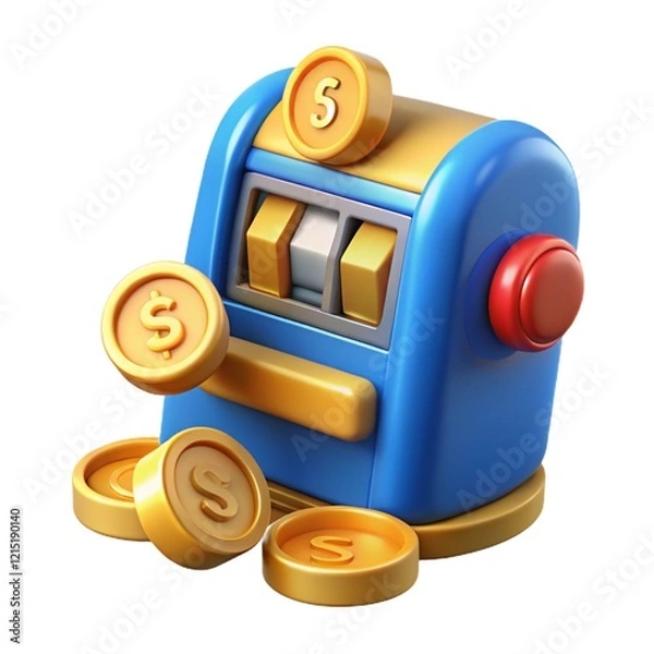 Fototapeta Realistic 3D slot machine isolated with casino and gambling theme

