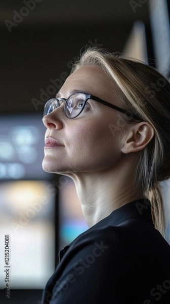 Fototapeta Contemplative Woman in Office Setting