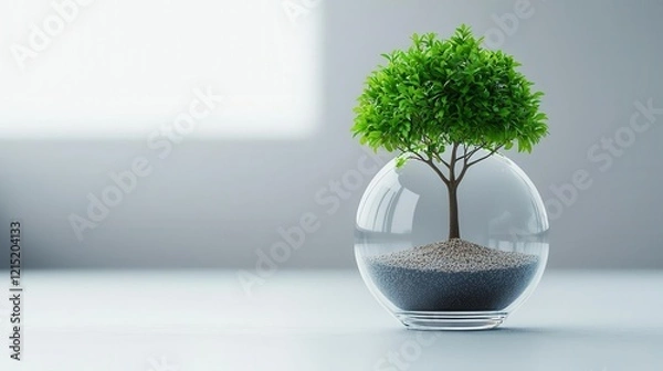 Fototapeta A glowing tree growing inside a cracked glass globe, symbolizing resilience, healing, and mental health growth despite fragility