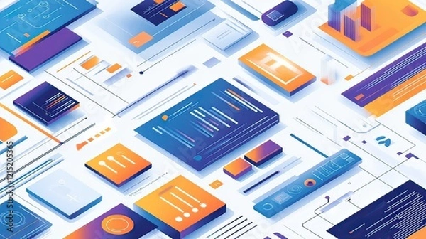 Fototapeta Digital data visualization, isometric design, tech background, website banner