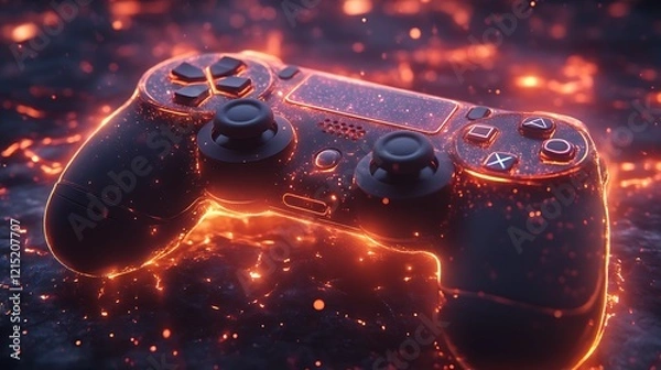 Fototapeta Fiery glowing game controller on embers.