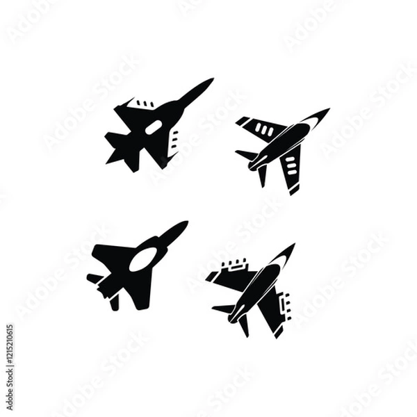 Obraz Fighter military aircraft icon - Jet fighter icon  Black Fighter Jet Icon For Apps, Vector  fighters plane on white background 