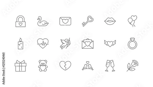 Fototapeta Happy Valentines Day | Set of line icons with editable stroke