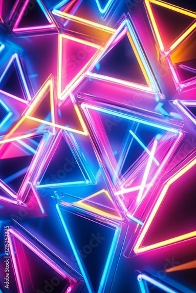 Fototapeta Neon triangles create vibrant, geometric pattern, layered.