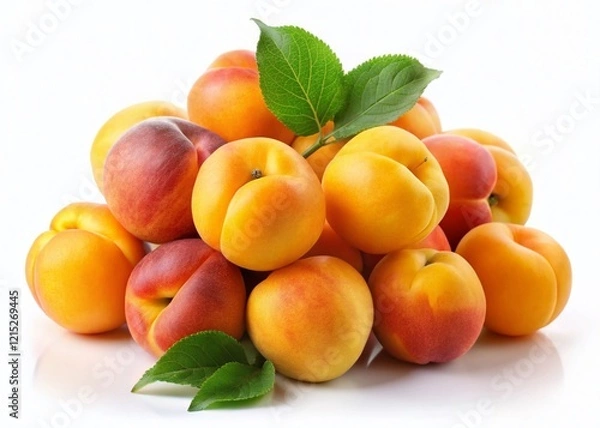 Fototapeta Ripe Apricots on White Background - Fresh Summer Fruit Stock Photo