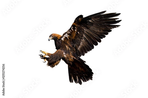 Obraz Eagle in flight. Golden eagle, Aquila chrysaetos, landing with widely spread wings. Isolated on transparent. Majestic bird of prey in beautiful autumn nature. Hunting eagle in natural habitat. Wildlif