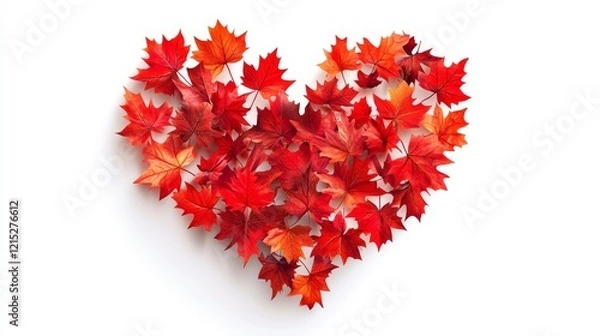 Fototapeta A Heart of Autumn Maple Leaves - Red maple leaves arranged in a heart shape, symbolizing love, autumn, nature, warmth, and gratitude.  Perfect for fall themed designs.