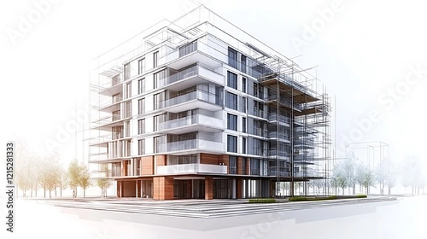 Fototapeta Modern architecture drafts neatly arranged on table in bright studio image