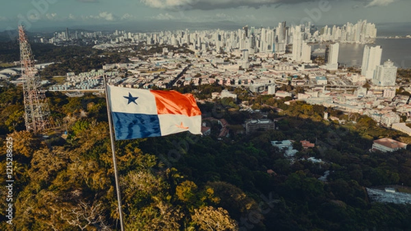 Fototapeta Panama flag on Ancon hill