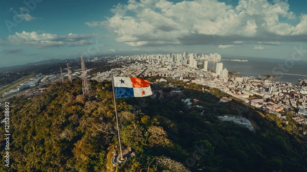 Fototapeta Panama flag on Ancon hill