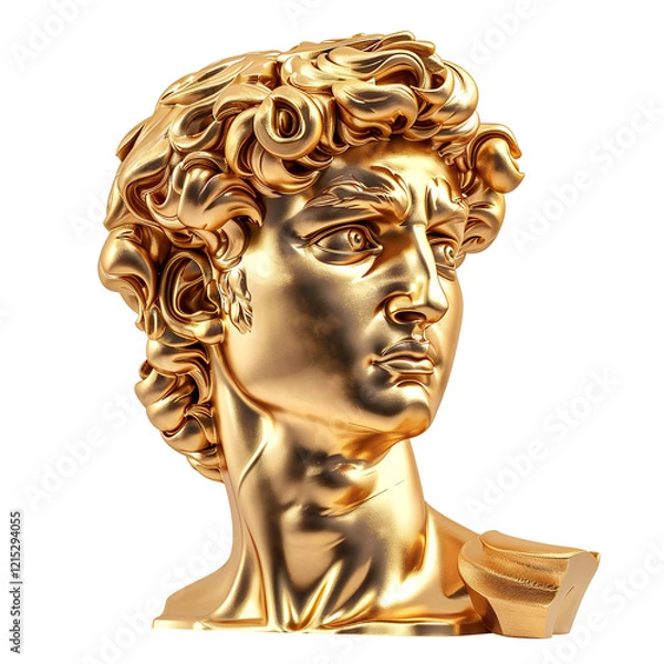 Fototapeta Golden bust of Michelangelo's David, symbolizing art and luxury, an opulent reinterpretation of a classic masterpiece, ideal for artistic and cultural themes.