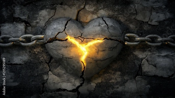 Fototapeta A Stone Heart, Chained and Broken: A Symbol of Pain and Restraint