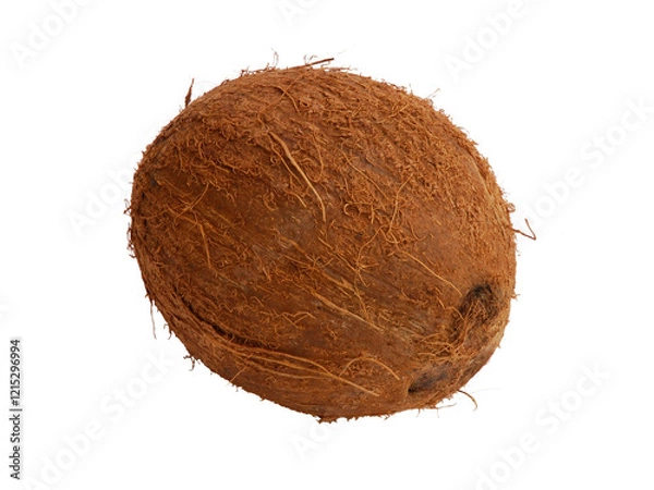 Fototapeta Peeled coconut isolated on transparent layered background.