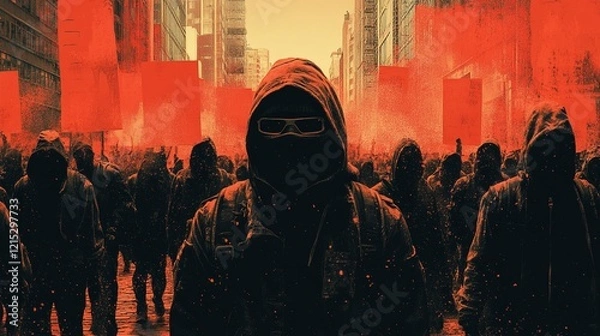 Obraz A visual of a hacktivist organizing online protests using social media and encrypted messaging platforms. 451