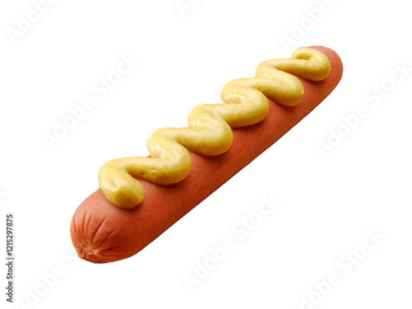 Fototapeta Sausage with mustard isolated on transparent layered background.