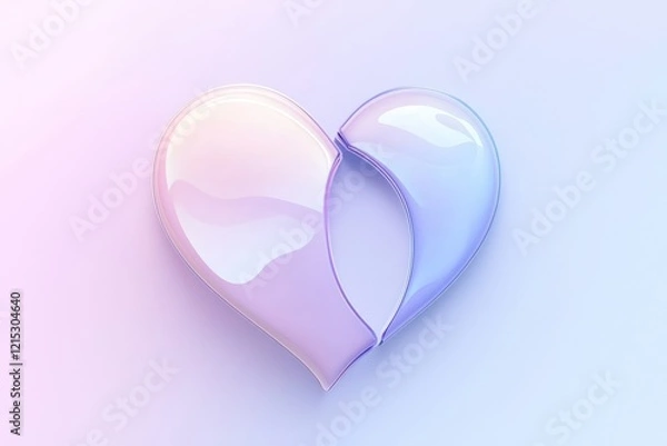 Fototapeta A broken heart symbol with a smooth, clean split down the middle, against a minimalist pastel background, cutout on a transparent (PNG) background