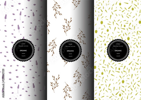 Fototapeta Set of organic patterns. Lavender. Olive. Branch. Vector packaging design elements and templates.
