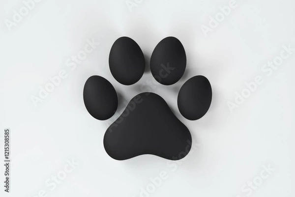 Fototapeta A black paw print, made of five rounded shapes, sits on a white background.