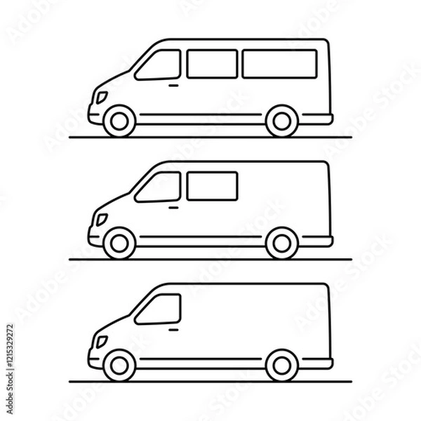 Fototapeta Minibus icon. Cargo-passenger van. Black outline linear silhouette. Editable strokes. Side view. Vector simple flat graphic illustration. Isolated object on white background. Isolate.