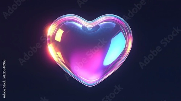 Fototapeta A high-resolution cutout of a glowing neon heart in a gradient of pastel colors, against a dark background