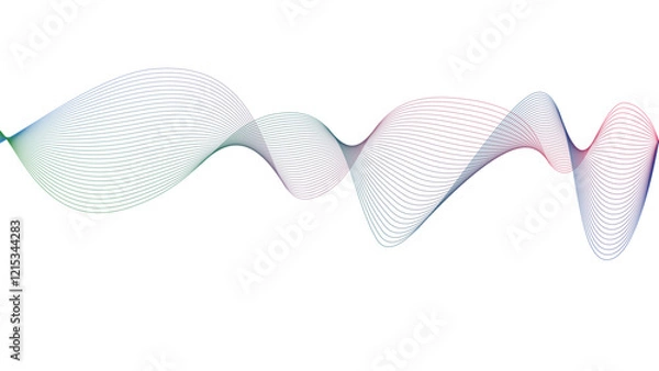Fototapeta A modern and abstract wave-like vector pattern with gradient colors transitioning from green to purple. The lines form smooth curves and interconnected waveforms, creating a visually dynamic flow.