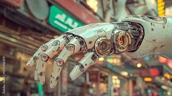 Fototapeta A precision-engineered robotic joint emphasizes intricate mechanical design and sophisticated control systems